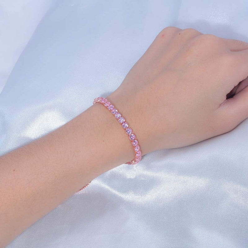 CiNily Adjustable Tennis Bracelets for Women Pink Cubic Zirconia Bracelet 14K Rose Gold Plated Hypoallergenic Slider Bracelet Jewelry Gift - Image 4